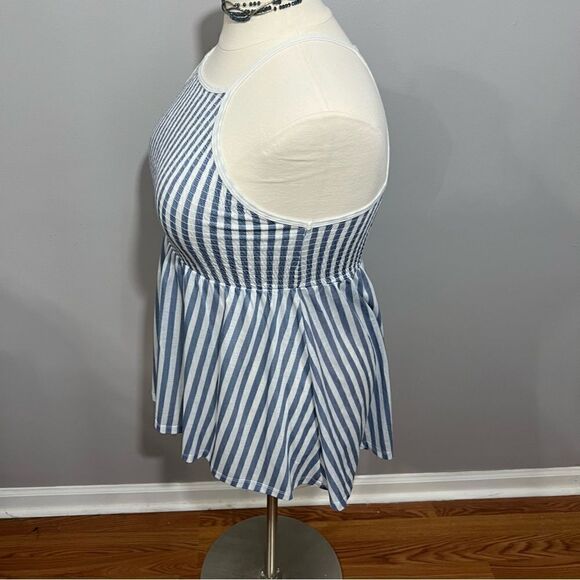 ‎Blue and White Striped High Neck Smocked Top - 00 - Picture 5 of 11
